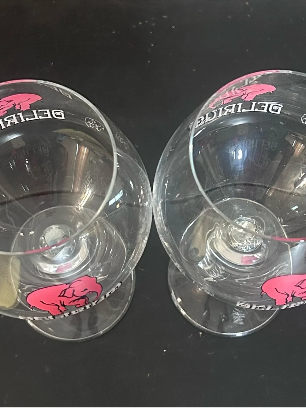 Pair Delirium Tremens Pink Elephant Belgian Beer Goblets Twisted Stem Glasses
